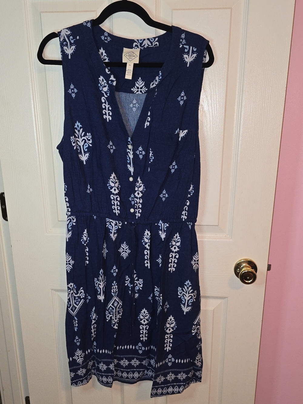 St. John's Bay Navy and White Printed Sleeveless Mini Dress